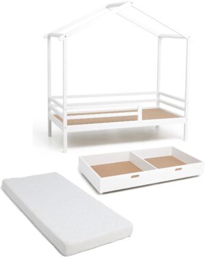Minitude Nordic Jaxson Husseng 70x140 & BabyMatex Madras Carpathia + Sengeskuffe, Hvid