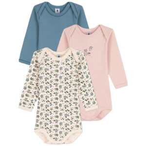 Petit Bateau Bodies ML 3 Pack Rose/Flower/Blue - Str. 24 mdr/86 cm