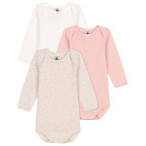 Petit Bateau Bodies ML 3 Pack Rose/White/Beige - Str. 24 mdr/86 cm