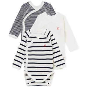 Petit Bateau Bodies ML 3 Pack White/Navy - Str. 1 mdr/54 cm