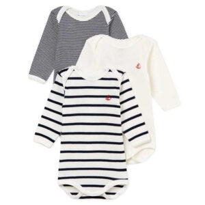 Petit Bateau Bodies ML 3 Pack White/Navy/Stripes - Str. 12 mdr/74 cm