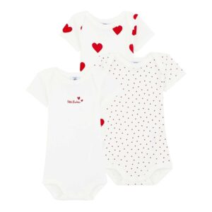 Petit Bateau Body ML 3-pack White/Red Hearts - Str. 18 mdr/81 cm