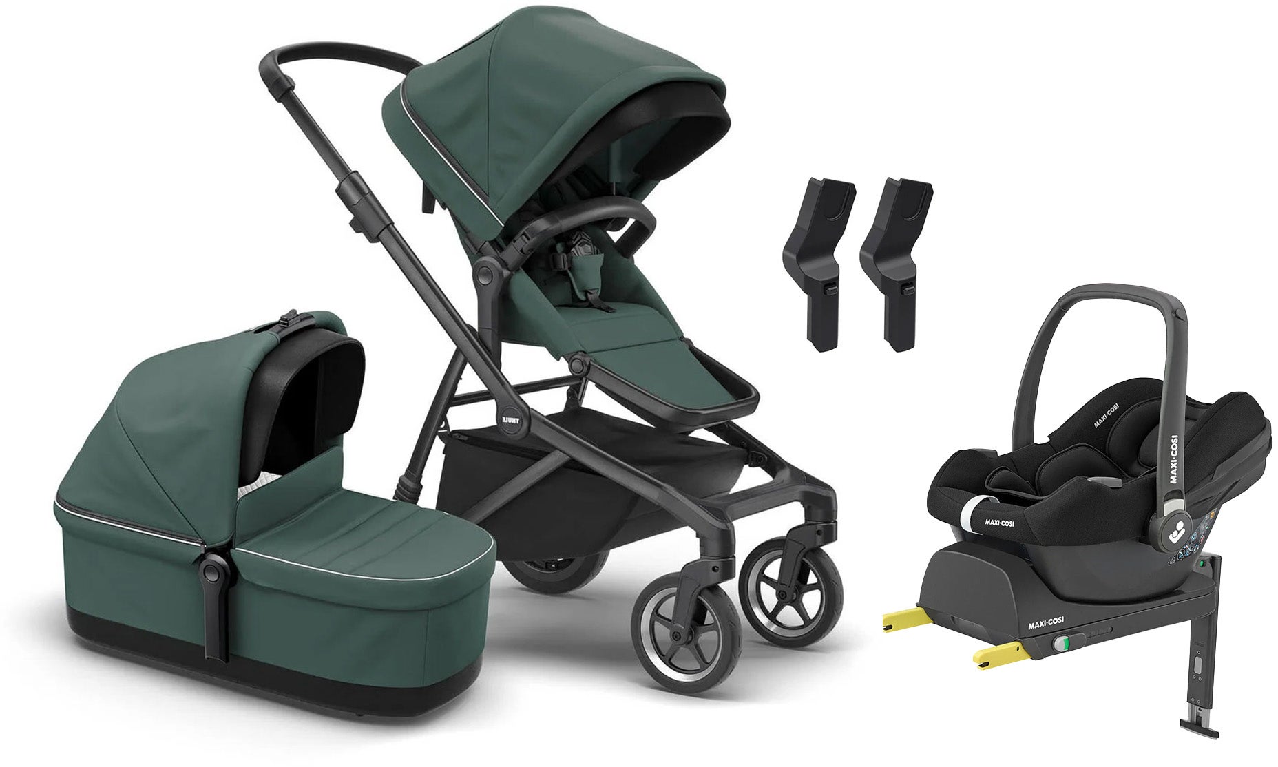 Thule Sleek Duovogn & Maxi-Cosi CabrioFix i-Size Autostol Baby inkl. Base, Mallard Green/Black Thule Sleek Duovogn & Maxi-Cosi CabrioFix i-Size Autostol Baby inkl. Base, Mallard Green/Black