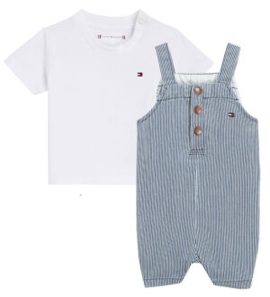 Tommy Hilfiger Sæt - T-shirt/Smækbukser - Striped Dungaree - Den