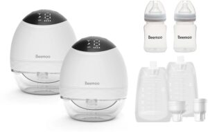 Beemoo CARE Wearable LED Elektrisk Brystpumpe Dobbelt inkl. Modermælksposer 30-pak & Flasker 2-pak