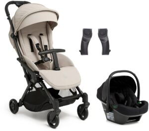 Beemoo Easy Fly Lux 4 Klapvogn inkl Route i-Size Autostol Baby, Sand Beige/Black Stone