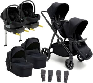 Beemoo Pro Multi 2 Tvillingevogn inkl. Route i-Size Autostol Baby & Base, Coffee Black/Black Stone