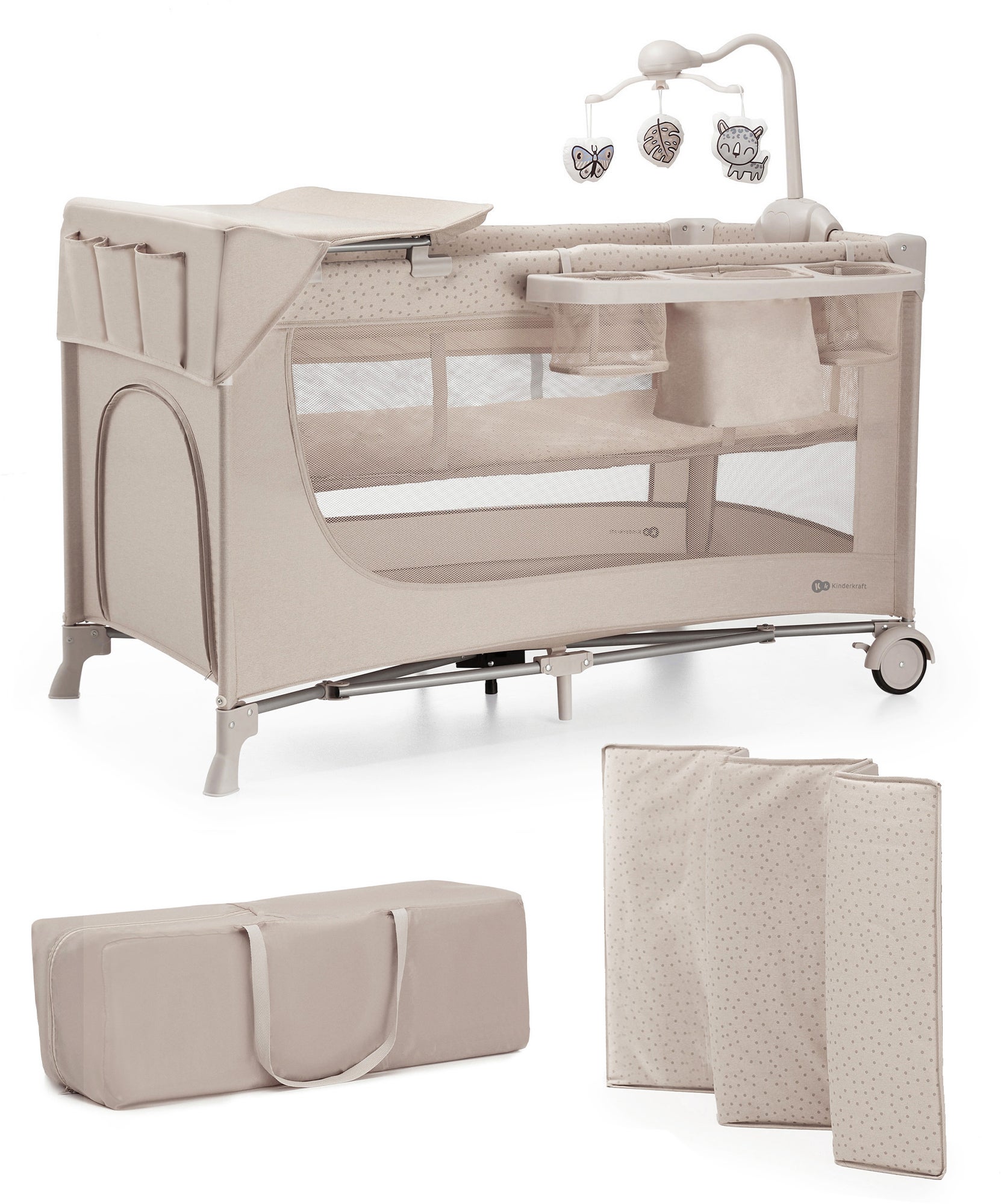 Kinderkraft JOY 2 Weekendseng med Tilbehør, Beige Kinderkraft JOY 2 Weekendseng med Tilbehør, Beige