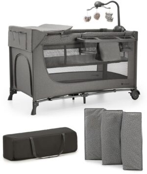 Kinderkraft JOY 2 Weekendseng med Tilbehør, Dark Grey