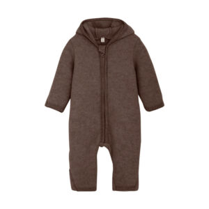 Køredragt m. ører Uld Fleece - Brown Melange - 62