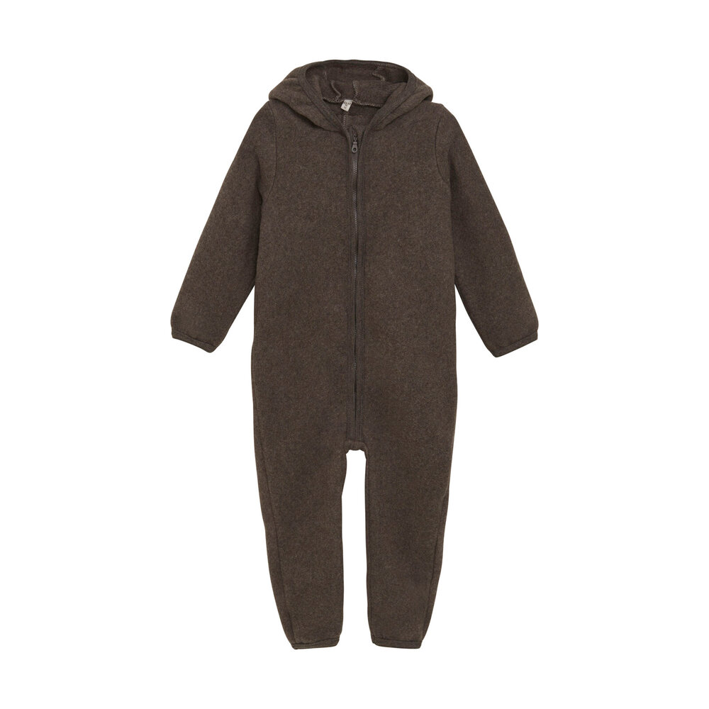 Køredragt m. ører Uld Fleece - Brown Melange - 80 Køredragt m. ører Uld Fleece - Brown Melange - 80
