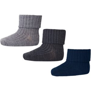 MP 59043 Uld Rib Baby Strømper 3-pak Grey Melange - Str. 15-16