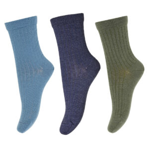 Mp Danmark Uld ribstrømper - 3-pak Dark Denim Melange - Str. 33-36