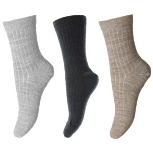 Mp Danmark Uld ribstrømper - 3-pak Dark Grey Melange - Str. 33-36