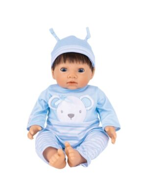 Tiny Treasures Dukke med brunt hår og blå outfit