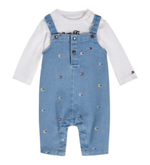 Tommy Hilfiger Sæt - Smækbukser/Bluse - Denim Medium/Hvid