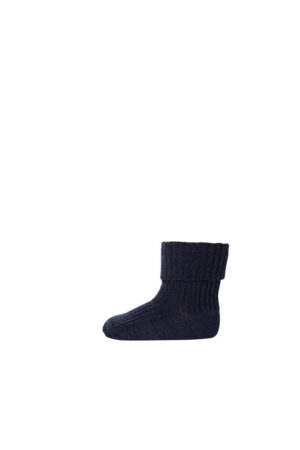 Uld Ankelstrømpe Rib - Dark Denim Melange - 15/16