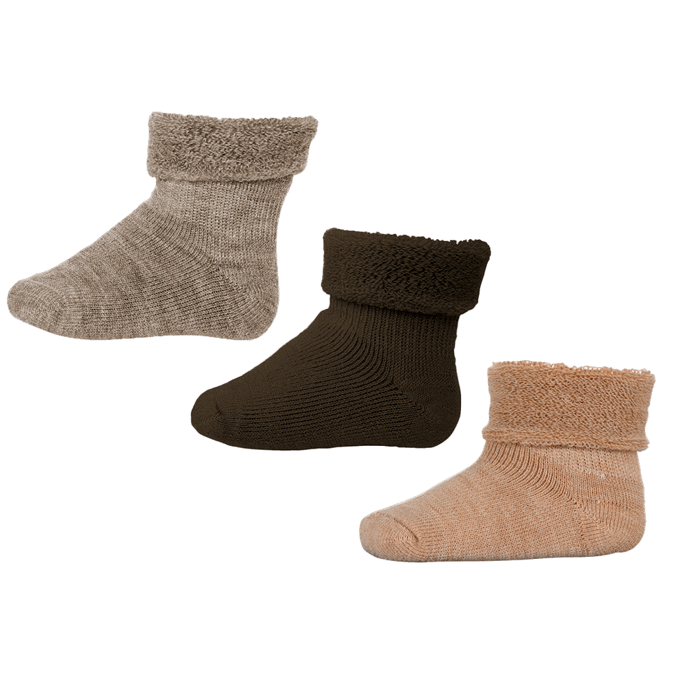 Uld baby strømper 3-pak - Brown Melange - 19/21 Uld baby strømper 3-pak - Brown Melange - 19/21