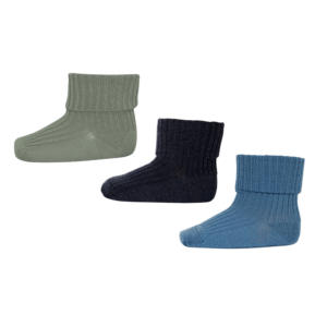 Uld rib baby strømpe 3 pak - Dark Denim Melange - 17/18