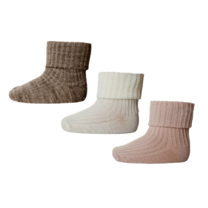 Uld rib baby strømpe 3 pak - Light Brown Melange - 17/18