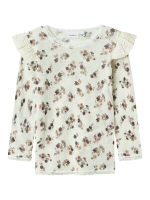 Wang uld langærmet top w/flounce - SNOW WHITE - 86