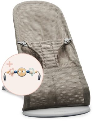BabyBjörn Bliss Skråstol Mesh inkl. Sjove Øjne, Gråbeige/Pastel