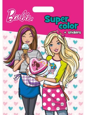 Barbie - SUPER COLOR + STICKERS CARRY ALONG - Børnebog - booklet