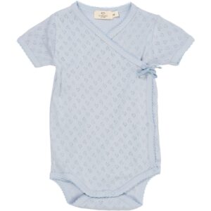 COPENHAGEN COLORS Dusty Blue Pointelle Heart Crossover Body Ss - Str. 74