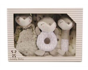 CarloBaby Fleecetæppe & Bamse Giftset Ræv, Grå