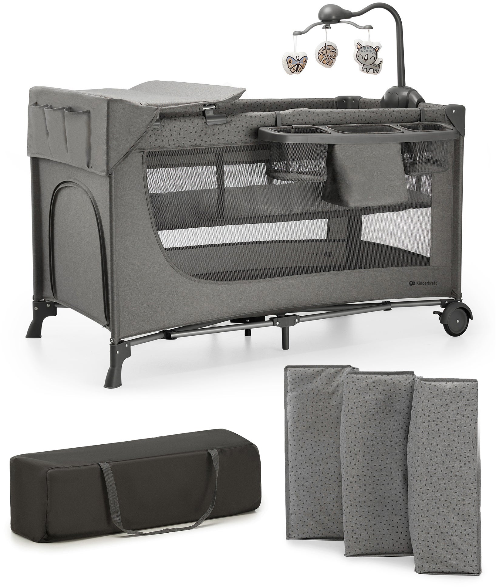 Kinderkraft JOY 2 Weekendseng med Tilbehør, Dark Grey Kinderkraft JOY 2 Weekendseng med Tilbehør, Dark Grey