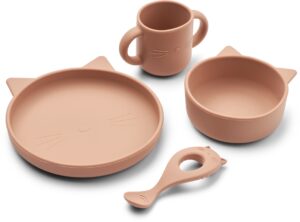 LIEWOOD Vivi Cat Spisesæt Silikone, Dark Rose