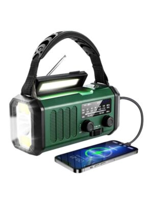 Lippa FM nødradio, håndsving, solcellepanel, kompas, 10.000 mAh powerbank, Grøn - AM/FM - Mono - Grøn