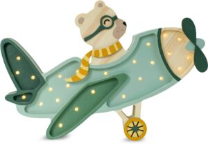 Little Lights Lampe Flyvemaskine Bjørn, Khaki, Børnelampe