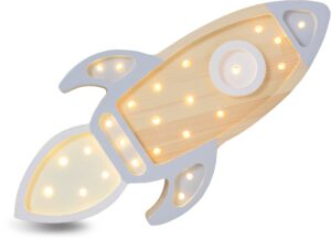 Little Lights Lampe Rumraket, Grey Wood, Børnelampe
