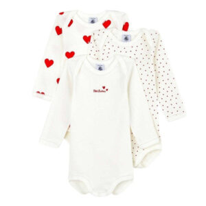 Petit Bateau Body 3-pack White/Red Hearts - Str. 6 mdr/67