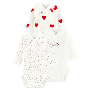 Petit Bateau Body ML 3-pak White/Red Hearts - Str. 0 mdr/50
