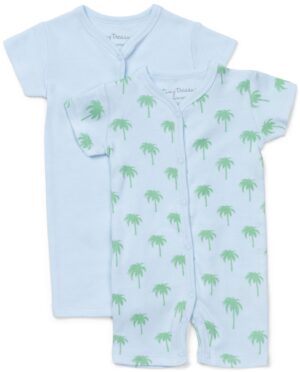 Tiny Treasure Summer Bodysuit 2-Pak, Blue/Palm 56, Babytøj