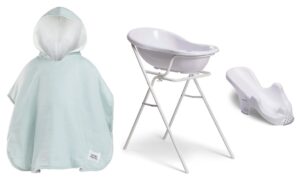 Beemoo CARE Badekar med Stativ Inkl. Badestol & Badekåbe, White/Blue