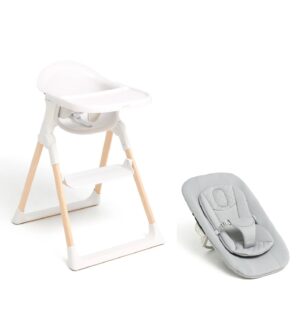 Beemoo CARE Harmony Højstol inkl. Sæt til Nyfødte, White/Wood