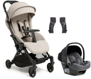 Beemoo Easy Fly Lux 4 Klapvogn inkl Route i-Size Autostol Baby, Sand Beige/Mineral Grey