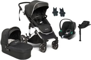 Beemoo Maxi 4 Duovogn inkl. Cybex Aton B2 i-Size Autostol Baby & Base, Black Silver/Volcano Black