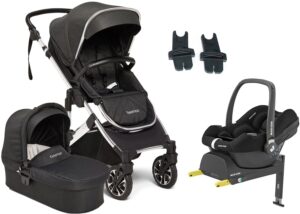 Beemoo Maxi 4 Duovogn inkl. Maxi-Cosi CabrioFix i-Size Autostol Baby & Base, Black/Silver