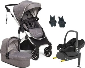 Beemoo Maxi 4 Duovogn inkl. Maxi-Cosi CabrioFix i-Size Autostol Baby & Base, Grey/Silver