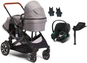 Beemoo Maxi 4 Twin Søskendevogn inkl. Cybex Aton B2 i-Size Autostol Baby & Base, Grey/Volcano Black