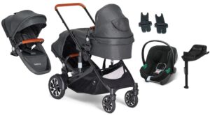 Beemoo Maxi 4 Twin Søskendevogn inkl. Ekstra Søskendesæde & Cybex Aton B2 i-Size Autostol Baby & Base, Black/Volcano Black