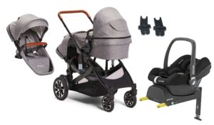 Beemoo Maxi 4 Twin Søskendevogn inkl. Ekstra Søskendesæde & Maxi-Cosi CabrioFix i-Size Autostol Baby & Base, Grey