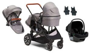 Beemoo Maxi 4 Twin Søskendevogn inkl. Ekstra Søskendesæde & Route i-Size Autostol Baby, Grey/Black Stone