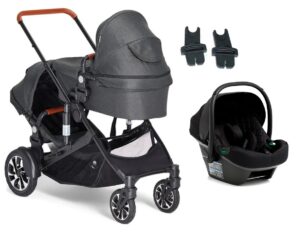 Beemoo Maxi 4 Twin Søskendevogn inkl. Route i-Size Autostol Baby, Black/Black Stone