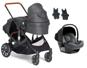 Beemoo Maxi 4 Twin Søskendevogn inkl. Route i-Size Autostol Baby, Black/Mineral Grey