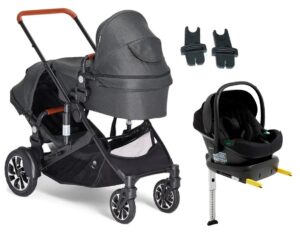 Beemoo Maxi 4 Twin Søskendevogn inkl. Route i-Size Autostol Baby & ISOFIX Base, Black/Black Stone